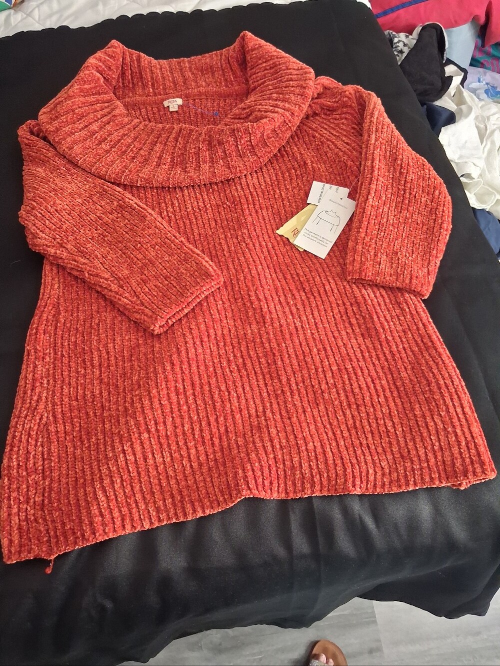 Reba Orange Ribbed Cowl Neck Sweater
